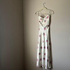 Zara White and Pink Spaghetti Strap Sundress Midi
